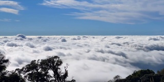 雾海或云海在清晨的天空中随时间推移而移动。雾海由层层形成。云层之上。泰国清迈Inthanon山kew Mae Pan自然步道的平坦地面