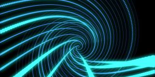 有催眠线的视错觉隧道。VJ移动，舞台表演，移动虚线过渡，螺旋图案抽象运动背景，漩涡，漩涡，螺旋