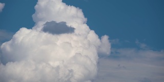 蓝色晴空上快速移动的白色蓬松积云的延时镜头。