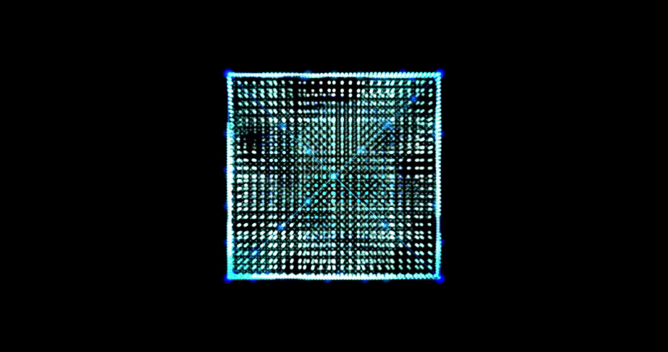 抽象技术蓝色方形矩形背景由动画的线和点、粒子组成。混合模式