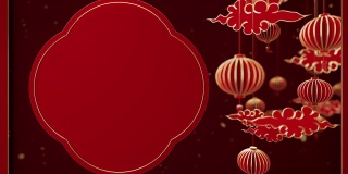 中国新年，从艺术纸上剪出的动画元素，灯笼和工艺风格的亚洲元素。循环动画很容易。新年快乐。