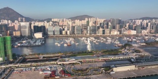 香港城市日落时的4K鸟瞰图镜头