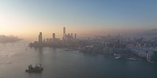 香港城市日落时的4K鸟瞰图镜头