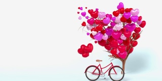 情人节贺卡与一辆自行车前的树充满了心形气球4K分辨率