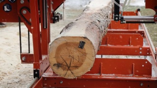 加工原木的过程中，设备是锯木机，把树干锯在木板上。用现代锯木厂锯原木制成的板。视频素材模板下载