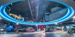 未来照亮交通曼谷城市在夜晚的时间流逝