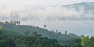 在泰国清莱省的湄苏艾地区，带有移动雾的湄苏艾水库位于一个自然盆地下游峡谷的狭窄部分。