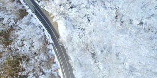 汽车行驶在积雪的高速公路上