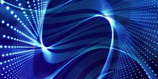 蓝色高科技bg与辉光粒子形成复杂的螺旋结构。三维环形科幻bg数字空间，粒子形成线和面波。高科技信息流概念，区块链。景深