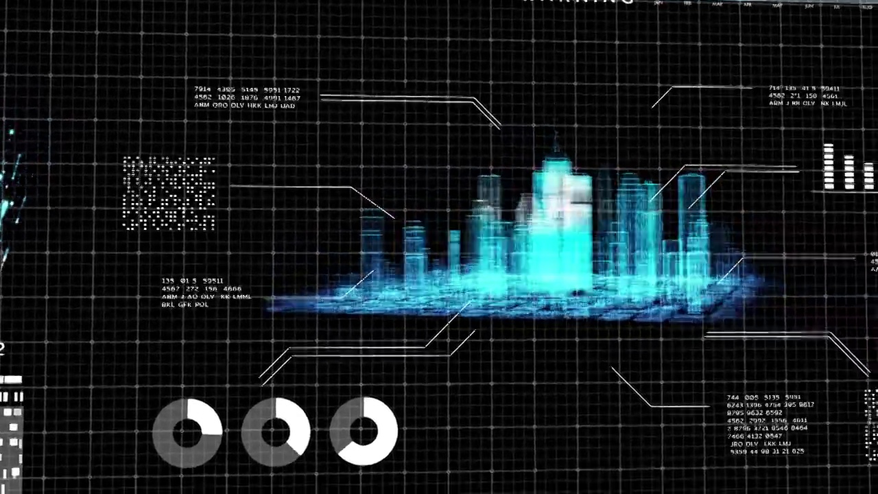 数字技术智慧城市3D HUD图形建筑建筑物联网人工智能安全能源电力技术智能世界未来背景