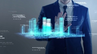 智慧城市物联网物联网ICT数字技术未来化、自动化管理智能数字技术安全和电力能源可持续发展的元空间城市虚拟增强视频素材模板下载