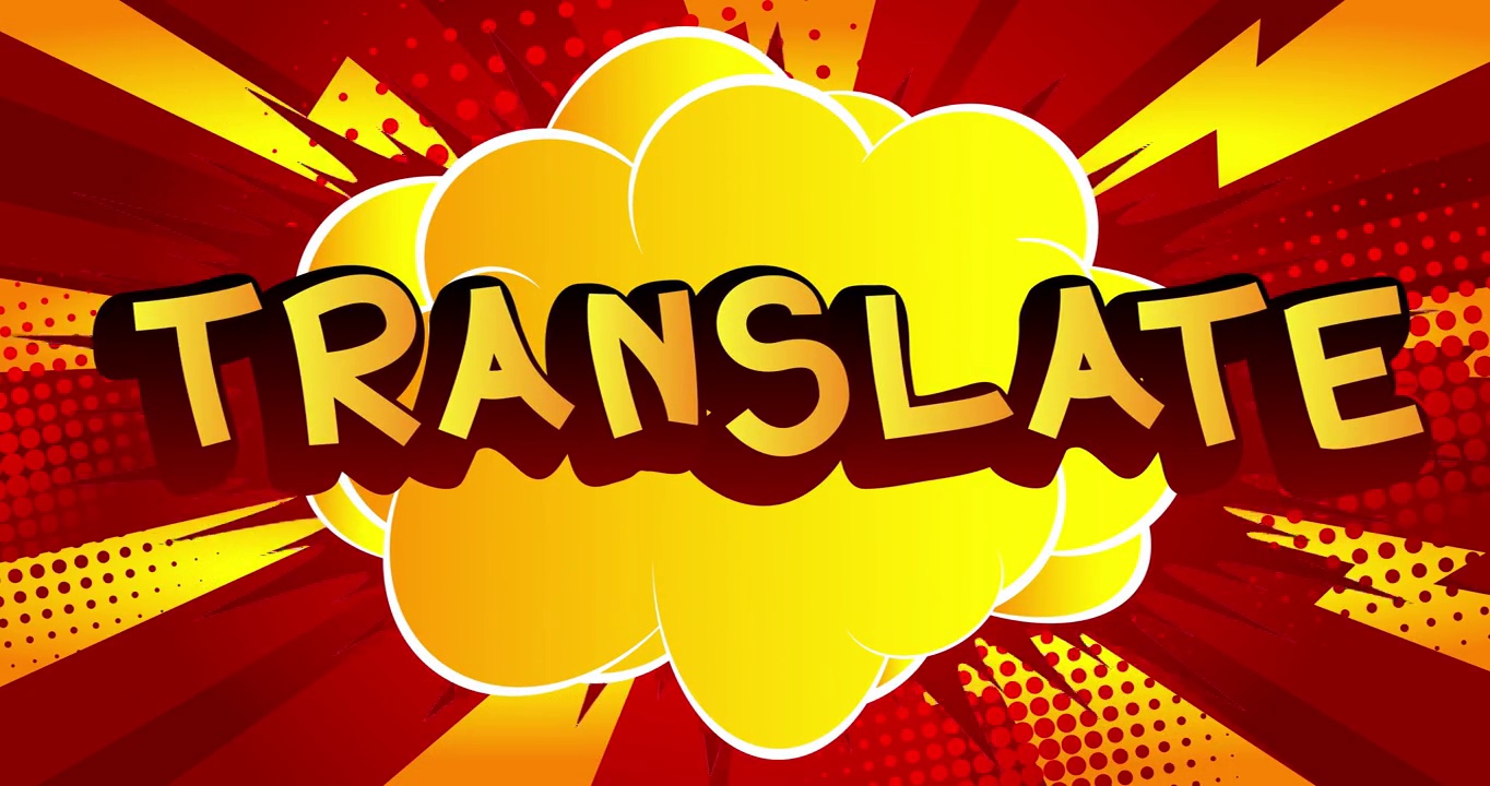 翻译。运动的海报。4k动画漫画单词。翻译，翻译员，学习外语概念。