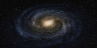 星际飞船在太空中以光速飞行在银河系中心附近。仙女座星系中有数十亿颗恒星。高度详细的4k电影模型的星系和星臂