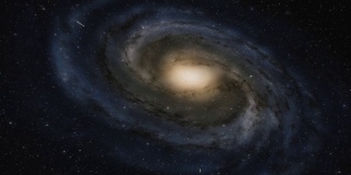 星际飞船在太空中以光速飞行在银河系中心附近。仙女座星系中有数十亿颗恒星。高度详细的4k电影模型的星系和星臂