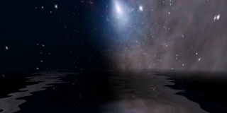 恒星和星系反射在水中的宇宙空间