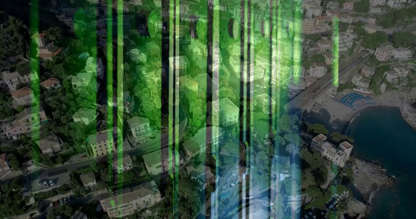 旋转城市景观的计算机服务器的动画
