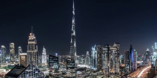 T/L PAN迪拜地平线夜景鸟瞰图/迪拜，阿联酋
