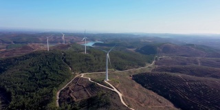 在葡萄牙山区，风力发电机提供清洁的绿色电力。爱护环境，爱护自然。