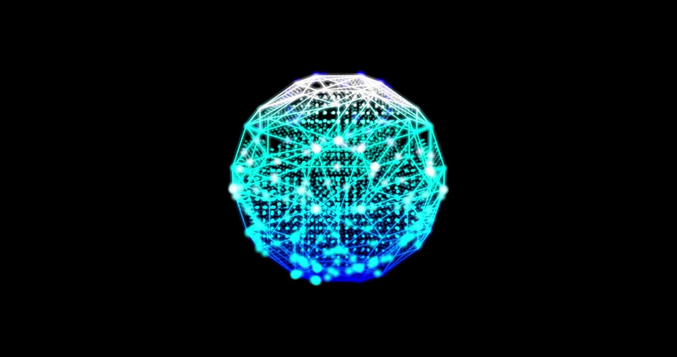 抽象技术绿色球体背景由动画线和点、粒子组成。混合模式