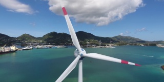 航拍:马赫塞舌尔，风力涡轮机生产替代能源