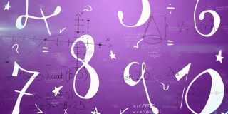 在紫色背景上移动的数学公式的动画