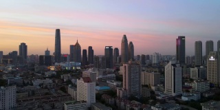 黄昏时分的天津城市全景航拍