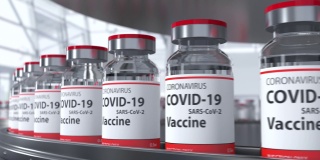 制药行业循环输送线上的COVID-19疫苗瓶