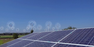 太阳能电池板和风力涡轮机生态清洁能源与全息技术。