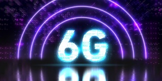 6G无线移动网络符号动画。霓虹灯的背景