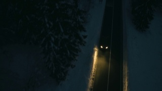 汽车在雪原森林附近行驶视频素材模板下载
