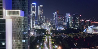 杭州钱江CBD夜间现代建筑鸟瞰图