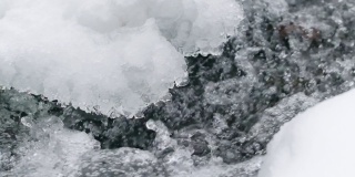早春时节，冰冷河流上的冰正在融化。