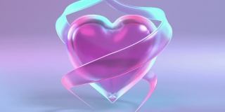情人节贺卡与光绘画创建心形紫色和蓝色在4K分辨率