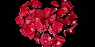 玫瑰花瓣在慢动作中形成跳动的心脏-俯视图