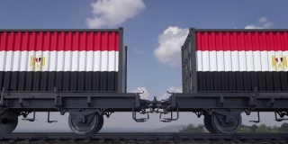 印有埃及国旗的集装箱。铁路运输