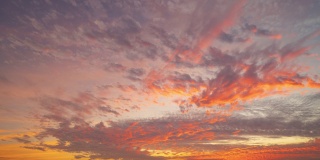 日落天空的时间流逝。抽象的自然背景。在黄昏的时候，蔚蓝色和橙色的云彩。
