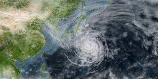 一个台风，成熟的热带气旋，发展在北半球亚洲地区附近。