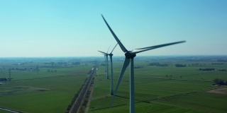 用于能源生产的强大风力涡轮机农场的鸟瞰图