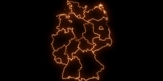 德国地图与所有州或省发光霓虹灯轮廓内外动画。