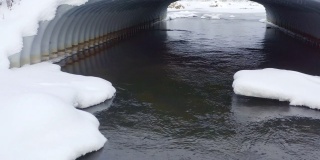 湖水在爱沙尼亚的湖面上流动，湖面上有雪