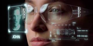 未来眼镜识别系统，接受收入电话特写