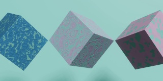 薄荷绿色背景上的多色立方体抽象图案。无缝循环3d渲染抽象动画