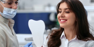 特写美女病人牙齿微笑检查结果效率牙齿治疗照镜子