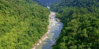 有花岗岩河床和热带森林覆盖的丘陵的山间河流