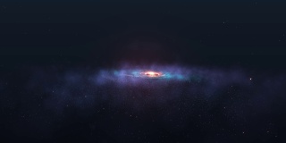 4K - 3D美丽的星系与明亮的闪烁的星星，飞行在深空，抽象视图星云空间宇宙运动背景