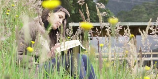 在大自然中阅读的年轻女子