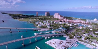 无人机拍摄的天堂岛和巴哈马拿骚港的航拍画面。
