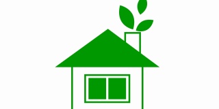 平生态图标。绿色的房子，烟囱里的叶子。可再生能源概念、绿色技术、生态、绿色能源。矢量插图孤立在白色背景上。