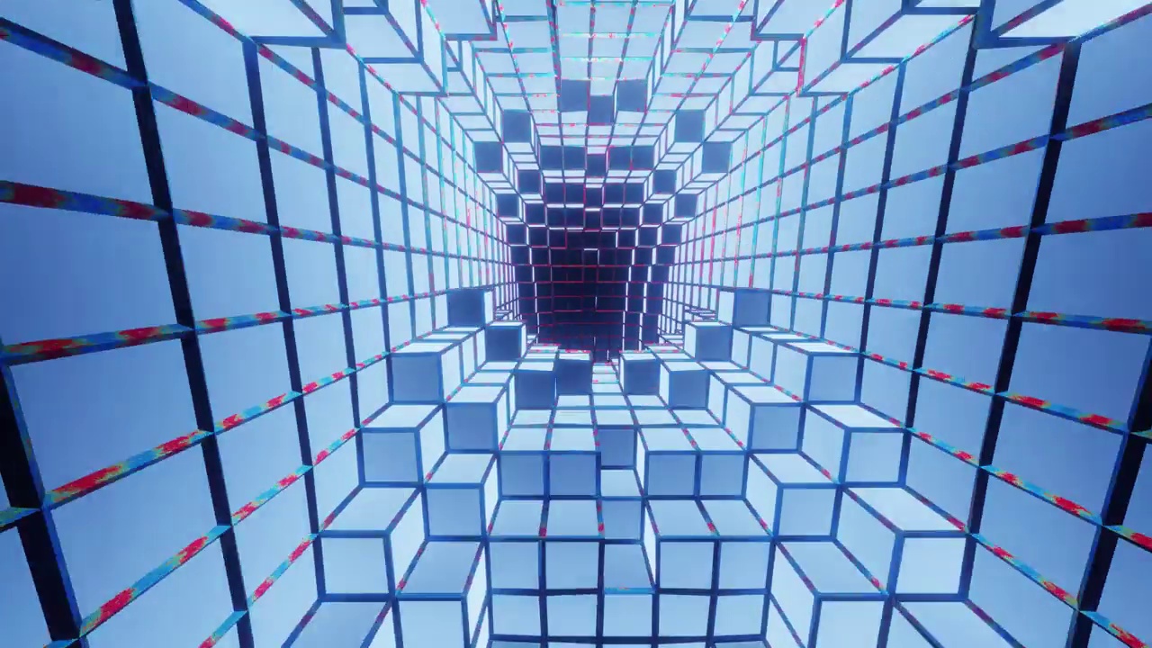 VJ环背景为彩色明亮的立方体房间在运动
