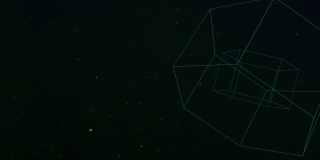 抽象的几何立方体在黑暗的空间与苍蝇闪烁